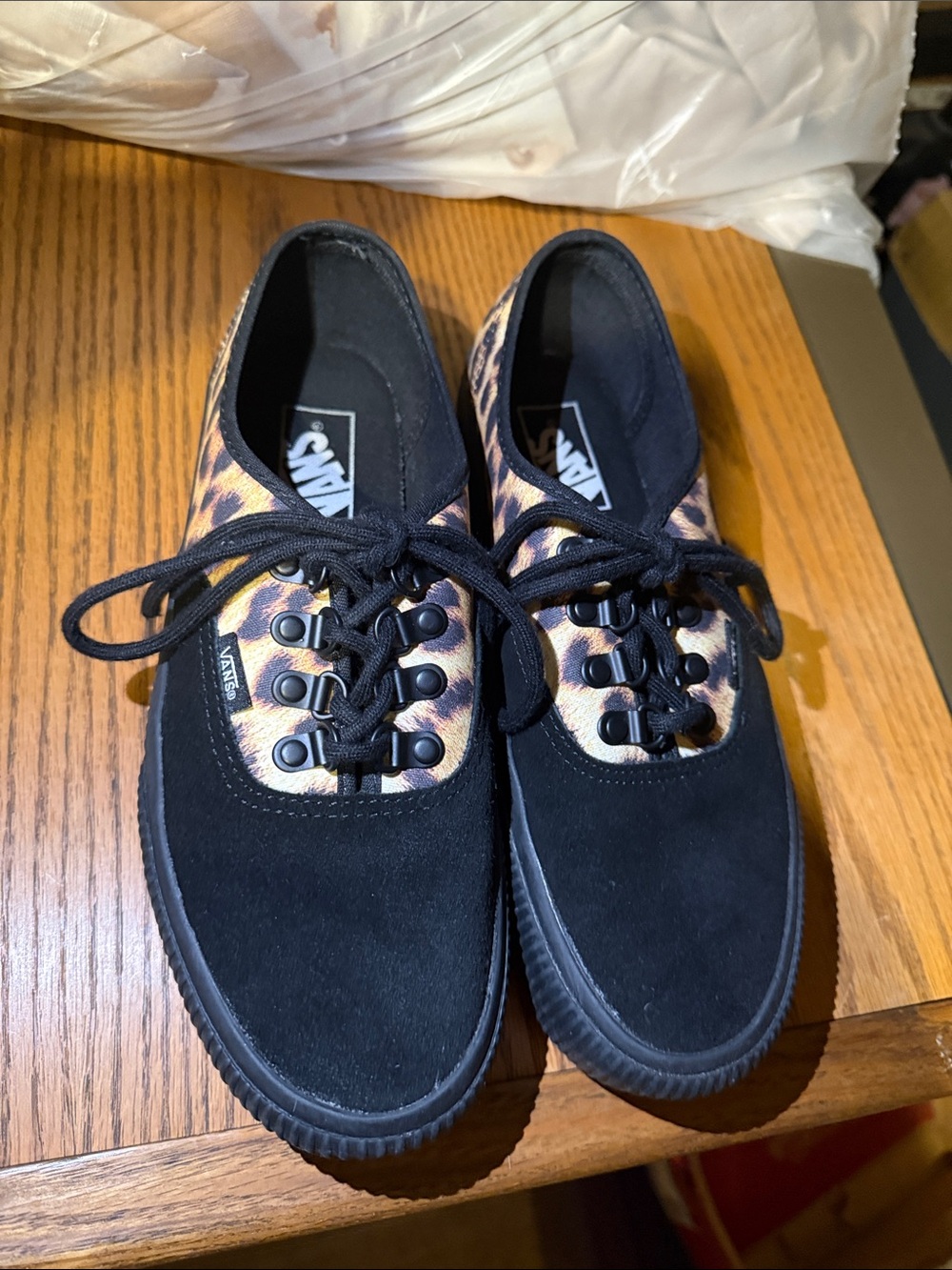 Vans Black Suede Sneakers with Leopard Print Panels
